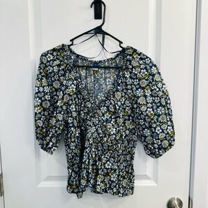 Old Navy Navy Blue Floral Blouse